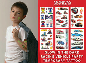 Glow in the Dark Racing Party Temporary Tattoo Sticker Set (6pcs)