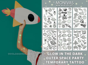 Glow in the Dark Outer Space Theme Temporary Tattoo Sticker Set (6pcs)