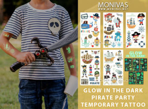 Glow in the Dark Pirate Party Temporary Tattoo Sticker Set (5pcs)