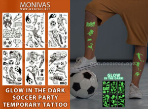 Glow in the Dark Soccer Party Temporary Tattoo Sticker Set (6pcs)