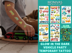 Glow in the Dark Vehicles Party Temporary Tattoo Sticker Set (5pcs)