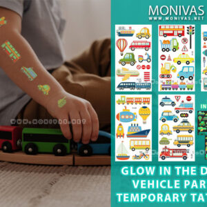 Glow in the Dark Vehicles Party Temporary Tattoo Sticker Set (5pcs)